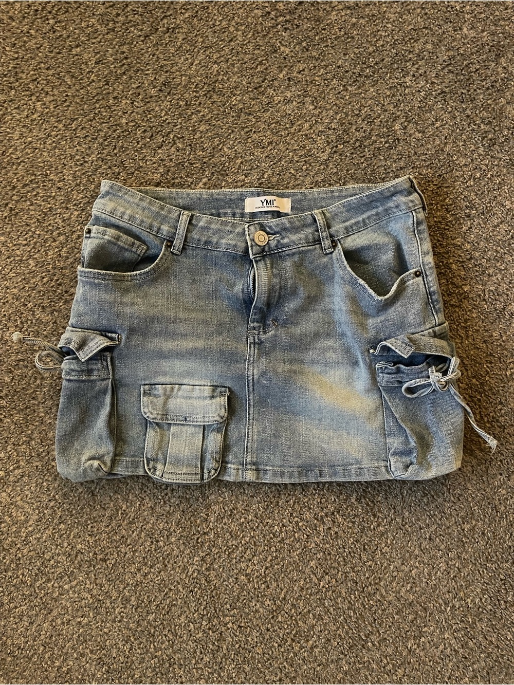 YMI Light Blue Denim Cargo Mini Skirt with Side Ties